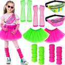 Toulite 8 Pcs Halloween Kid 80s Costume Accessories Set Neon Leg Warmers Socks Fanny Tutu S1kirts (Rose Red and Green)