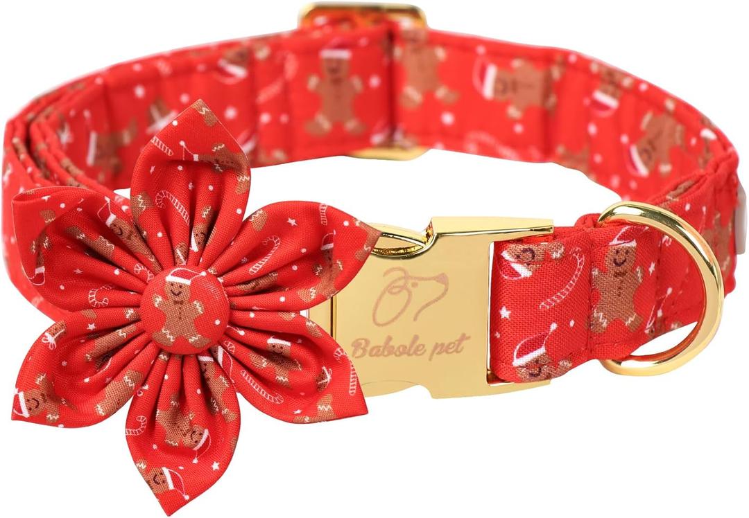 Christmas Dog Collar with Flower Bow - Cute Red Gingerbread Man Dog Collars, Adjustable Heavy-Duty Winter Holiday Bowtie Collar for Small Medium Large Boy Girl Dogs M Christmas Dog Collar with Flower Bow - Cute Red Gingerbread Man Dog Collars, Adjustable Heavy-Duty Winter Holiday Bowtie Collar for Small Medium Large Boy Girl Dogs M