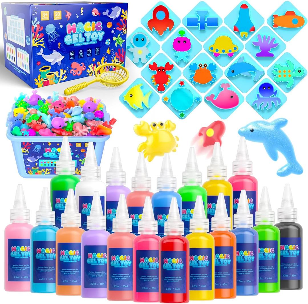Flooyes Magic Gel Water Pets Elf Toy Kit, Aqua Water Gel Kit for Kids, Creative Squishy Maker Toy with 20 Magic and 16 Shape Molds Pets, Birthday Gifts Crafts DIY for Kids, Make Your Own Squishies