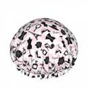 Fashion Pink Checkered Double Layer Waterproof Shower Cap for Women Reusable Bath Cap for All Long Hair Lengths Soft Bath Shower Hat