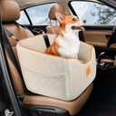 Dog Car Seat for Small Dogs, Memory Foam Booster Dog Seat for Dogs up to 35 lbs, Elevated Pet Car Seat, Travel Safety Pet Seat with Washable Removable Cover, Storage Pockets (Beige)