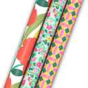 Hallmark Floral Wrapping Paper Mini Rolls, 3-Pack (Pink, Orange, Yellow Flowers on Teal, Green and Pink Geometric) for Birthdays, Easter, Mother's Day, Bridal Showers, Any Occasion - 60 Sq. Ft. Total