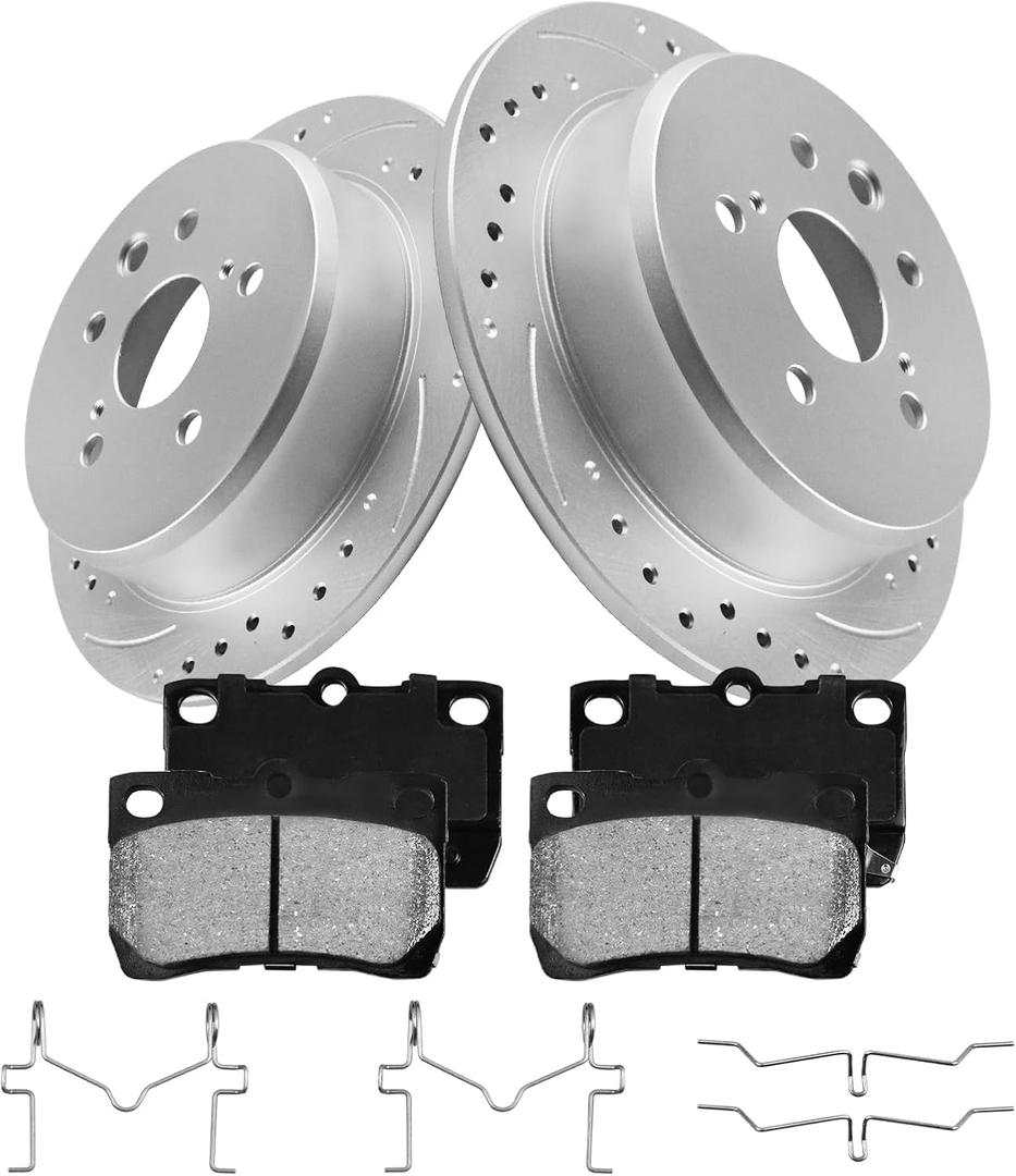 Anpulsero Brake Pads And Rotors Kit Rear Compatible with 2006-2013 Lexus IS250, Automotive Replacement Brake Kits Geomet 31447 D1113-8217 Drilled And Slotted Rotors Ceramic Brake Pads 291mm(11.5in)