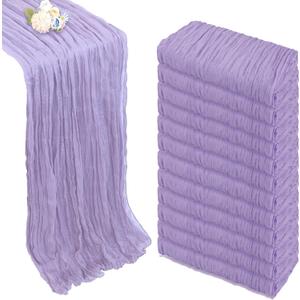 12 Pack Lilac Purple Cheesecloth Table Runner 10ft Boho Gauze Fabric Cheese Cloth Table Runner 35 x 120 Inch Rustic Sheer for Romantic Wedding Decor Baby Shower Party Table Decoration