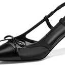 Coutgo Women's Kitten Heel Slingback Pointed Toe Pumps (7, Black)