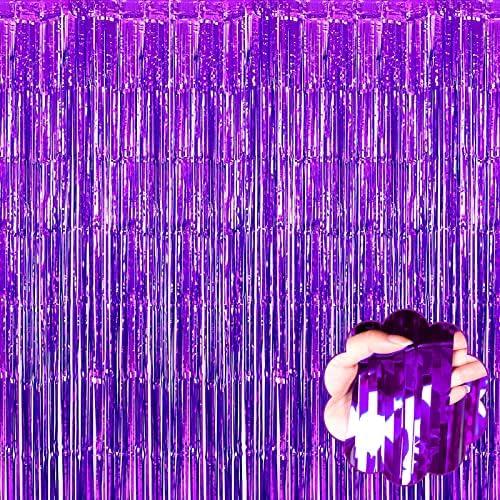 6 Pack Tinsel Foil Fringe Curtain Backdrop, 3.28Ft x 8.2Ft Metallic Streamers for Photo Booth, Birthday, Wedding, Thanksgiving Day, Christmas, Birthday, Halloween Party Decorations, Purple 