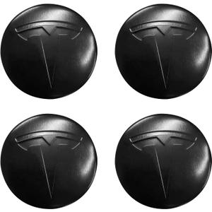 Knomix 3 Pack Aluminum Waterproof Wheel Cover Center Emblem Sticker for Tesla Model 3 Model Y 56mm Hubcaps Wheel Rim Cover (Matte Black)