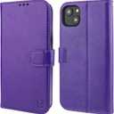 Bocasal Wallet Case for iPhone 14 Plus, RFID Blocking Magnetic Flip Case with Card Slots Holder Kickstand Wrist Strap, PU Leather Folio Shockproof Protective Cover 6.7 Inch (Purple)