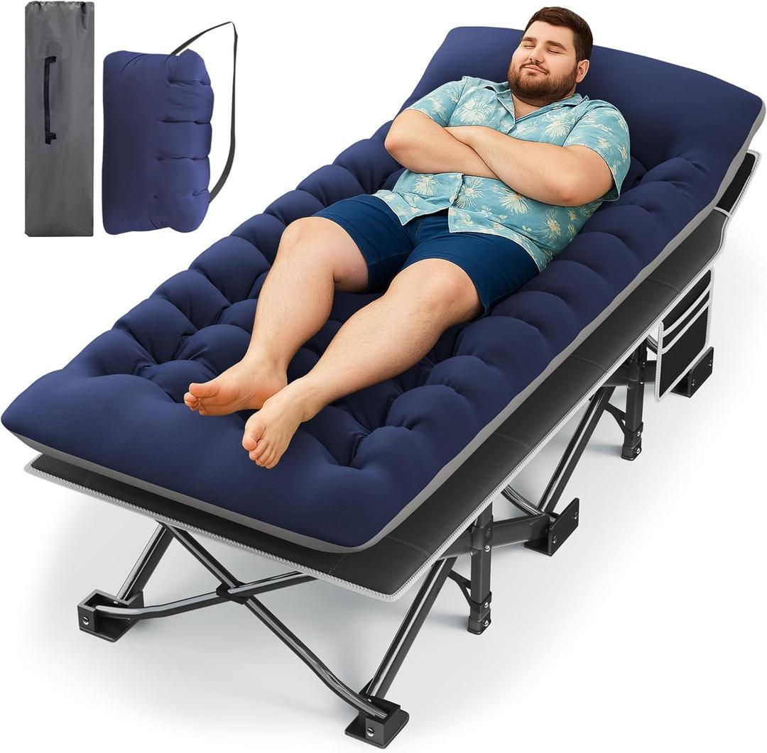 HABUTWAY Camping Cot with Mattress, 32" Extra Wide Camping Cots for Adults, Sleeping Cot for Adults Holds Up to 600LBS, Cots for Sleeping, Camp, Rv, Beach, Patio, Office Naps (Blue) (1PC)