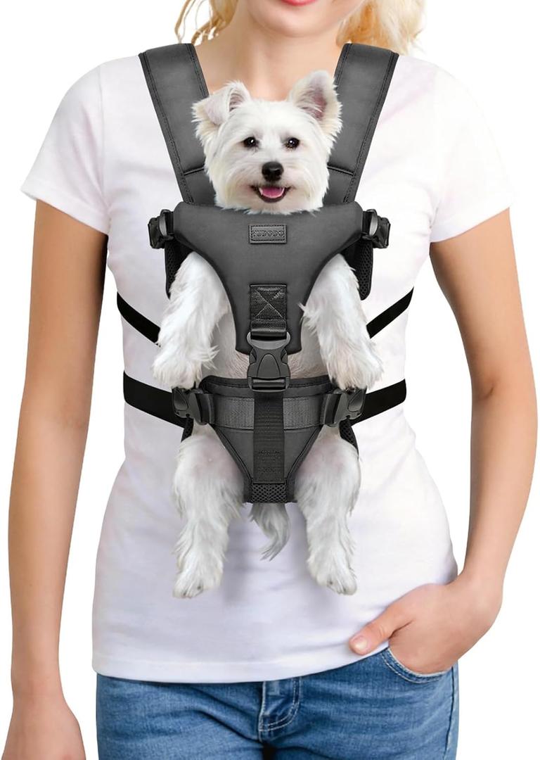 YUDODO Front Pet Carrier Backpack for Small Dogs, Secure and Breathable Mesh Travel Dog Carrier with Safety Belt, Ergonomic Support, Adjustable for Walking, Hiking (Black, S)