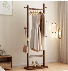 Wooden Coat Rack on Stand, Multifunctional Coat Rack with 5 Hooks Easy to Assemble for Clothes, Hats, Bags, Entrance, Living Room, Bedroom, Office, 60 x 28 x 163 cm, B