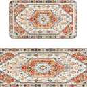 Boho Kitchen Rug Rectangle Yellow, 2 Pack Non Slip Washable Farmhouse Style Kitchen Rugs  (17"x47" and 17"x30")