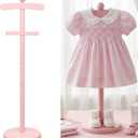 Bucherry 1 Pack Baby Clothes Display Stand Wooden Baby Shower Centerpiece Adjustable Height Circle Shaped Dress Hanger Doll Dress Outfit Stand Rack Hand Assembled Hangers Display Set (Pink Color)