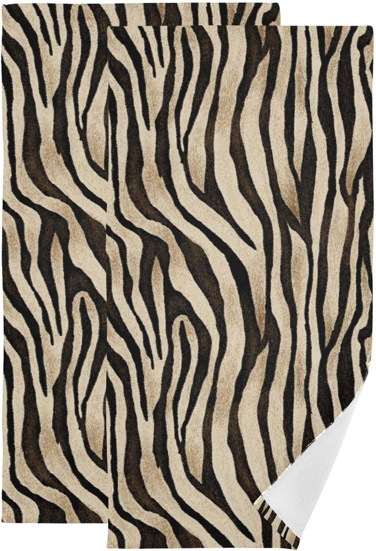 2 Pcs Black and Gold Tiger Skin Print Hand Towels for Bathroom,Soft Absorbent Animal Zebra Srtiped Modern Decorative Kitchen Towels Guest Bathroom Towels for Bath,Face,Shower,Gym,Spa 14"x28"