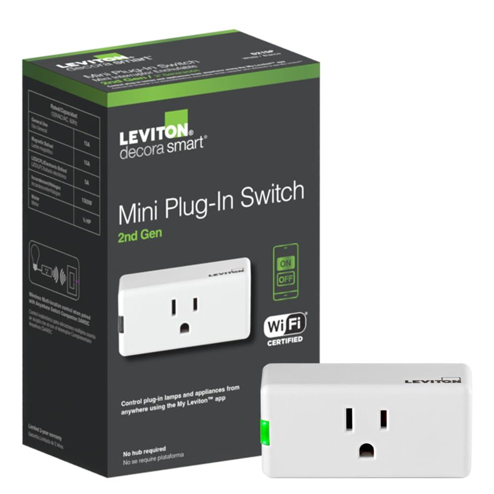 Leviton Decora Smart Plug, Wi-Fi 2nd Gen, Works with Matter, My Leviton, Alexa, Google Assistant, Apple Home/Siri & Wire-Free Anywhere Companions for Switched Outlet, D215P-1RW, White
