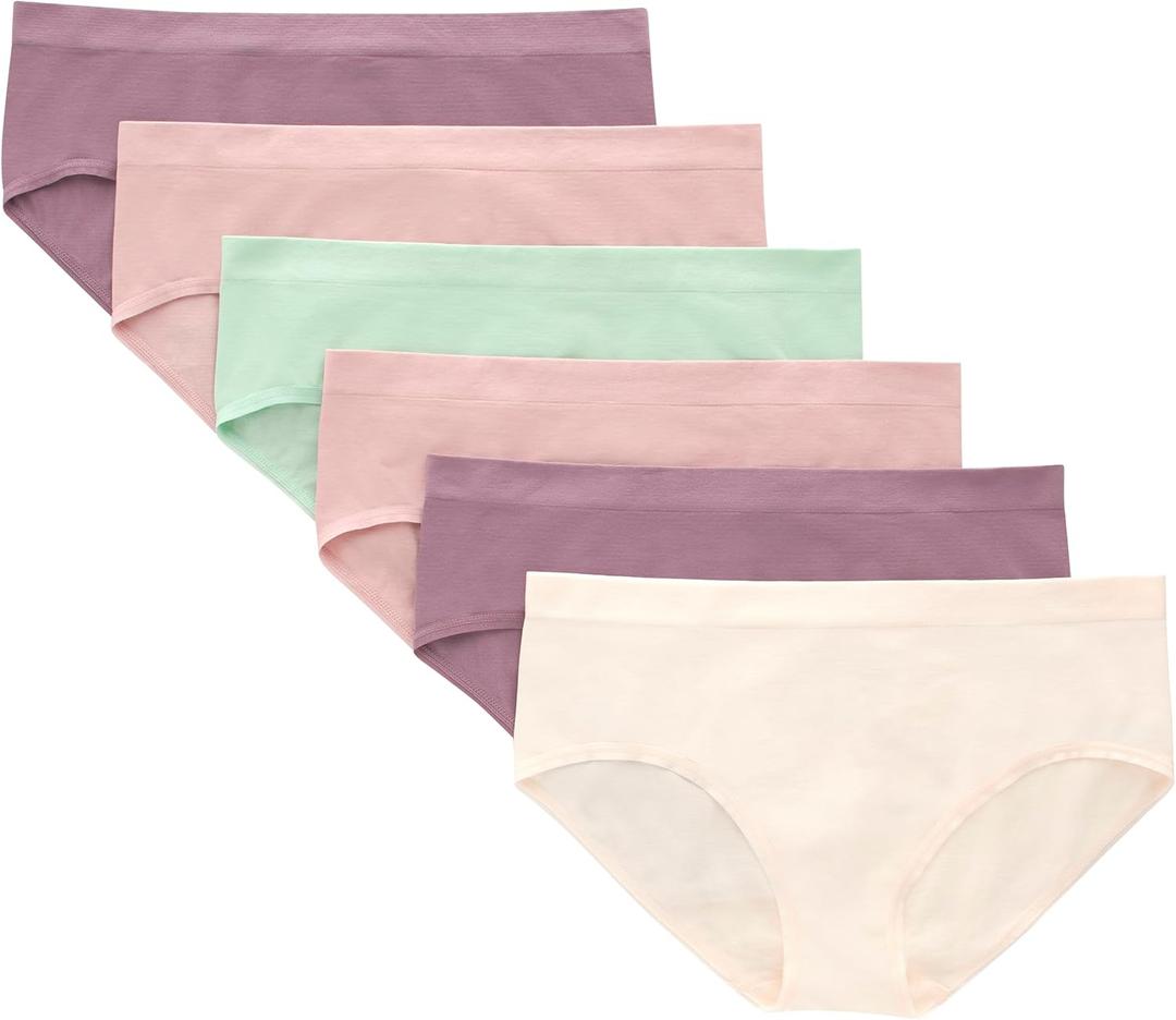 Hanes Tween Girls Underwear, Seamless Girls Panties, Boyshort & Hipster, Assorted Colors,  Hipster, Medium, Ivory/Mint/Pink/Plum - 6 Pack