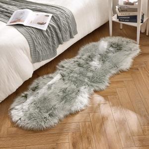 MIULEE Luxury Super Soft Fluffy Area Rug Faux Fur Sheepskin Rug Decorative Plush Shaggy Carpet for Bedside Sofa Floor Nursery 2 x 6 Feet, Light Grey
