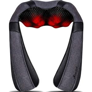 Mirakel Shiatsu Neck & Back Massager with Heat - Deep Tissue Neck, Back & Shoulder Pain Relief - Ergonomic Design Shoulder Massager, Electric Kneading Whole Body Massage Pillow Gifts for Women, Men (Gray)