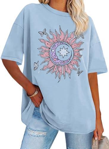 Womens Oversized Tshirt Graphic Tees Crew Neck Summer Short Sleeve Loose Fit Tops 2XL