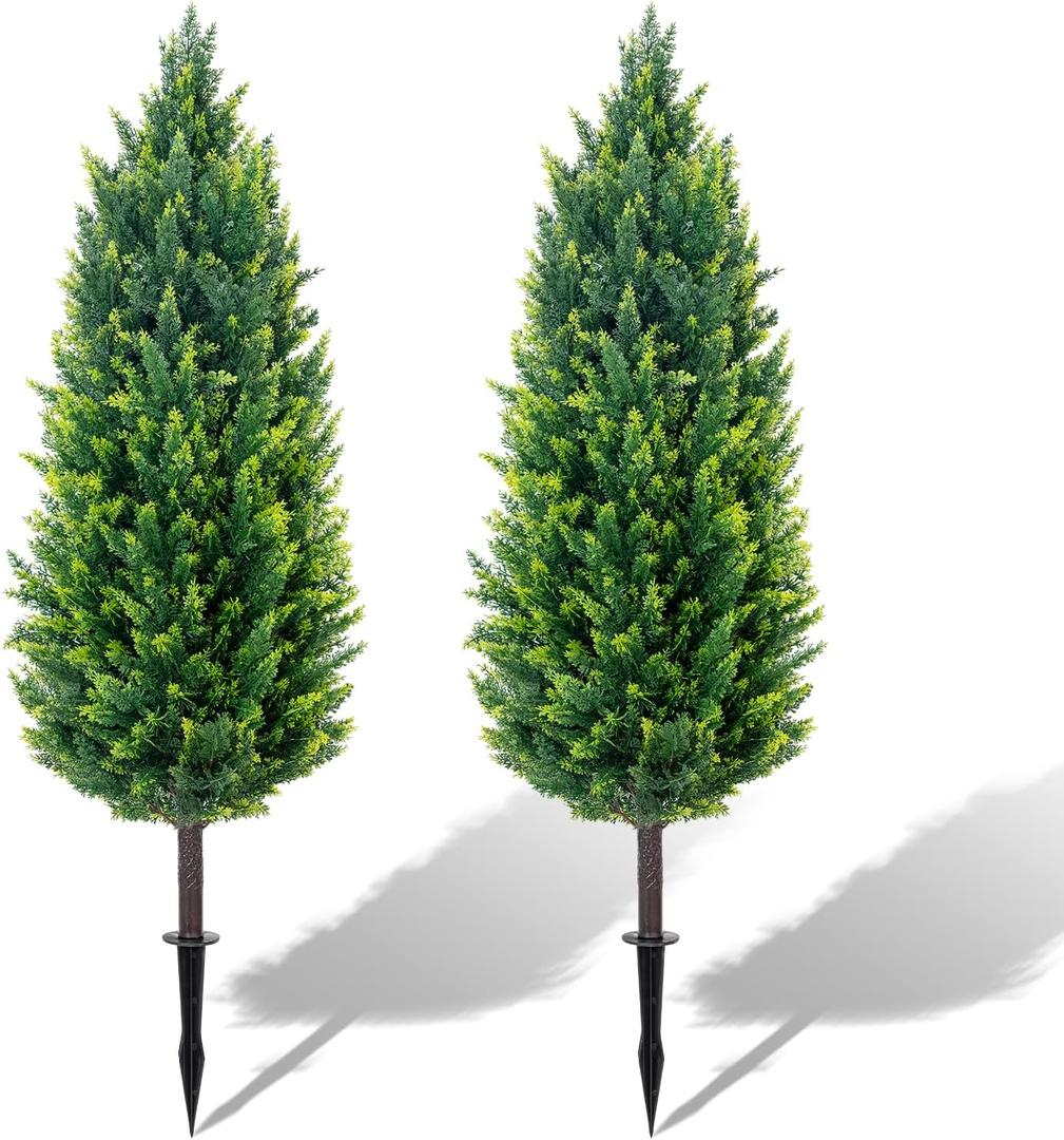4FT Tall Artificial Cypress Plant Set of 2, Realistic Topiary Fake Plant with Spike, Artificial Cypress Topiary for Indoor &Outdoor, Home, Offices, Porch Decor