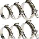 Heavy Duty T-Bolt Hose Clamps 6-Piece Set - Stainless Steel 304 (46-65mm) | Leak-Proof Design for Automotive, Marine, Industrial Use