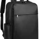 MASINTOR 15.6 inch PU Leather Laptop Backpack Purse for Women, Large College Casual Backpack Travel Bag Black