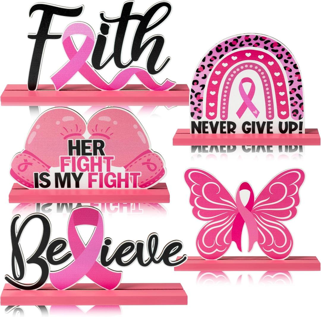 Click to see full view
	
	
Haooryx Breast Cancer Awareness Wooden Centerpiece Pink Ribbon Table Topper
5Pcs Girls Women Pink Power Faith Believe Fight Breast Cancer Wood Table Decoration, Charity Party Seminar Stationery Supply