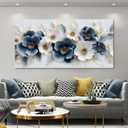 Large Canvas Wall Art for Living Room Blue and White Floral Print Painting wall Decor for Bedroom Office Modern Home Botanical Framed Wall Decorations Artwork Size 30x60 Ready to Hang