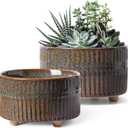 LE TAUCI Succulent Pots, 6.5+8 Inch Ceramic Pots for Plants Indoor, Shallow Round Succulent Planters with Drainage Hole, Set of 2, Reactive Glaze Black