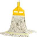 Commercial Mop Heavy Duty Industrial Cotton Mop with Long Handle,Looped-End String Wet Mops for Home,Garage,Office, Workshop, Warehouse Floor Cleaning (Yellow)