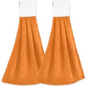 Dussdil Halloween Orange Kitchen Hand Towel Set - 2 Pcs, 12 x 18 in Fingertip Towels With Tie - Soft Absorbent Tea Bar Dish Cloths for Laundry Room, Bath, Bathroom