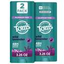 Toms of Maine Wild Lavender Natural Deodorant for Men and Women, Aluminum Free, No Artificial Fragrances, Dyes, or Preservatives, Baking Soda Free, 48-Hour Odor Protection, 3.25 oz (2 Pack)