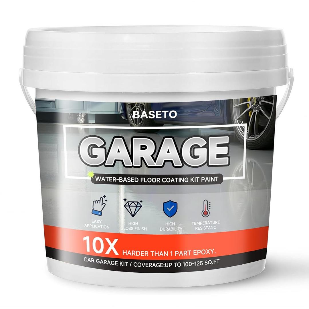 Garage Floor Epoxy Kit, Epoxy Floor Paint with Tools, Epoxy Coating for Concrete - High Gloss, Water-Based, Low Odor - Gray