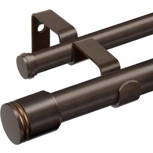 USFOOK 1 Inch Bronze Double Curtain Rods for Windows 66 to 120 Inches (5.5 to 10 Ft), Dual Curtain Rods with End Cap Finials, Telescoping Double Window Rod for Sliding Glass Door