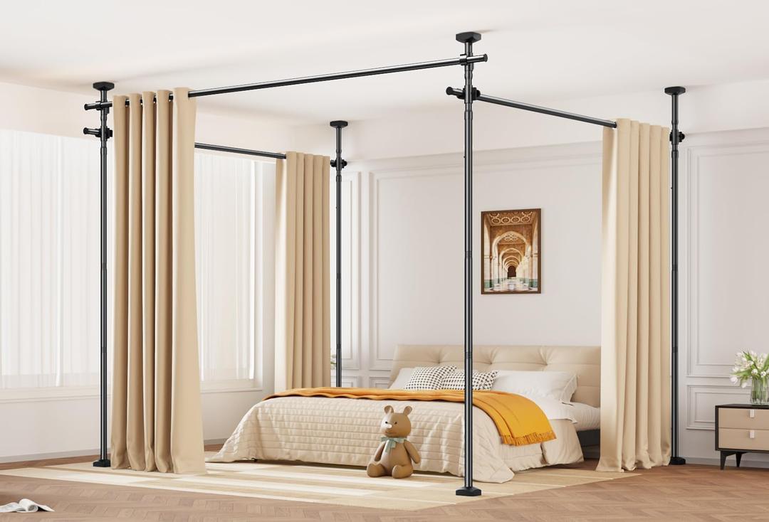 Room Divider for Room Separation,Tension Curtain Rods No Drilling for Room Separation, 4-10ft(H) 28-171inch(W) Heavy Duty Floor to Ceiling Tension Rod Divider for Temporary Privacy Wall Divider,Black
