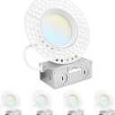 LUXRITE 4 Inch Trimless LED Recessed Lights with Junction Box, 15W, 1200LM, 4 Count