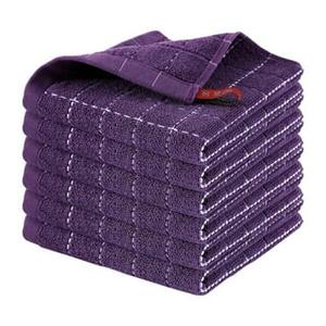 Homaxy 100% Cotton Terry Kitchen Towels(Purple), Checkered Designed, Soft and Super Absorbent Dish Towels, 12 x 12 and 16 x 28 Inches