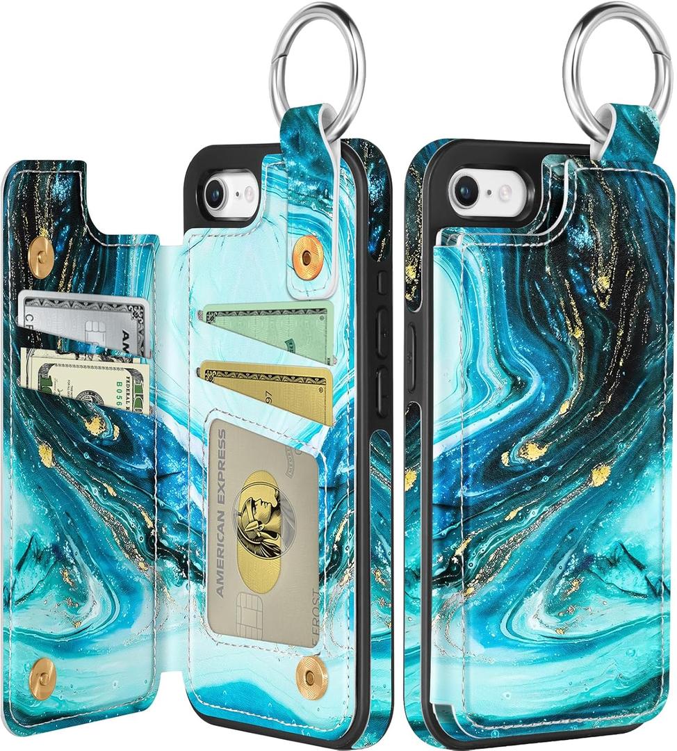 Shorogyt Compatible with iPhone 16e Wallet Case - Cute Fashion Cyan Design with Card Holder Kickstand for Magnetic Clasp Back Flip Folio Leather Phone Covers for Wome Girls Men