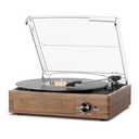 Record Player for Vinyl with 2 Build-in Speakers LP Vinyl Players Belt-Driven Vintage Turntables 3 Speed 3 Size, Wireless Bluetooth Playback, AUX-in,RCA Out, Headphone, Auto Stop Wood