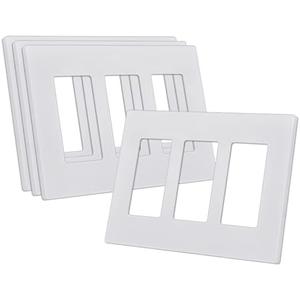 CML Screwless Decorator Wall Plates, 3-Gang Wall Safe Outlet Cover, 4 Pack Hidden Screw Switch Plate, Standard Size 4.68”X 6.54”, Impact Resistant, White