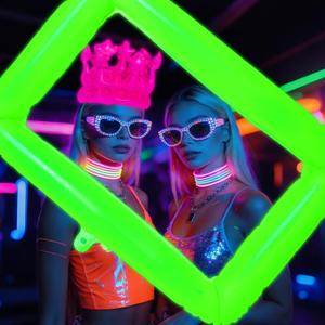Mega-L Glow in The Dark Party Supplies, 2 Pcs Inflatable Neon Balloons Suit  Fluorescent Green Photo Frame Balloon and Fluorescent Fuchsia Crown Balloon, Perfect for Neon Party, Birthday, Wedding