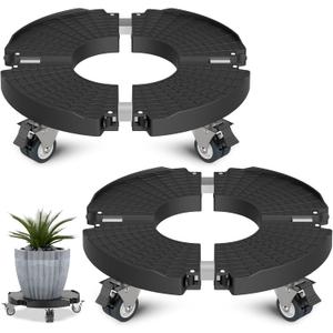 Goovilla Plant Stand with Wheels Heavy Duty, 2-Pack Adjustable 15-22 Plant Caddy with Lockable Caster Wheels 440LBS, Rolling Plant Stand/Dolly/Roller for Indoor Outdoor Large Planter, Flower Pot, Black