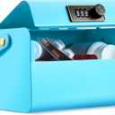 Honeydak Locked Medicine Box for Medication Safe Lockable Metal Storage Box Fridge Snacks Food Phone Container with Combination Code for Personal Private Items Home Dorms Office Organization(Blue)