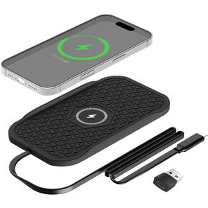 Wireless Car Charger Silicone Pad, for iPhone12/11 Pro/XS/XR/8/8Plus,15W Fast Car Wireless Charging Non-Slip Mat, for Samsung S21/S22/S23/S24/S25/Androids,80cm Cable, Black