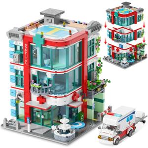 City Hospital Building Block Set, Architecture Building Set for Adults with Ambulance, Miniature Hospital World, Detailed Craftsmanship & Immersive Roleplay for Collectors & Gifts, 1888Pcs