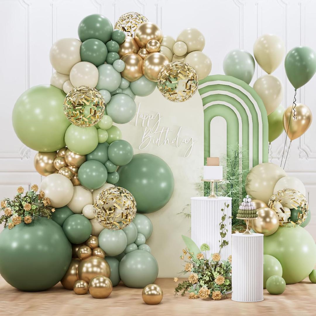 2 x PartyWoo Sage Green Balloon Arch Kit Garland 142pcs Different Sizes of 18 12 10 5 Inch Olive Dusty Boho Green Balloons for Baby Shower Graduation Jungle Woodland Dinosaur Birthday Party Decorations
