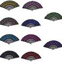 10 PCS Peacock Hand Fans, Spanish Folding Hand Fan, Vintage Dancing Party Fans,Summer Handheld Folding Fans for Women (Embroidered Peacock Tail Pattern)