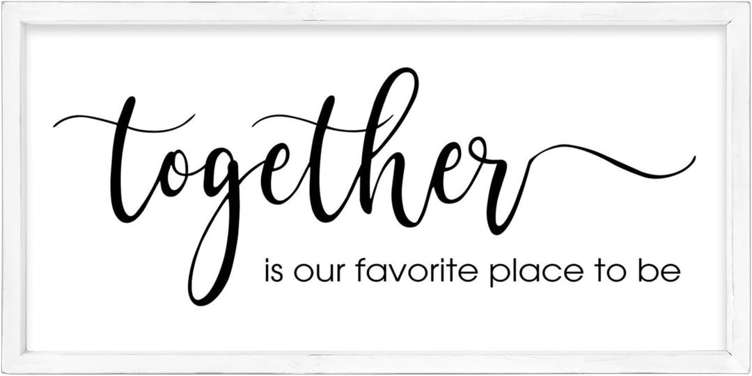 24 x 12 Inch Farmhouse Together Family Wall Decor, Rustic Wooden Together Wall Art for Living Room, Blessed Wooden Sign for Home Decor, Perfect Family Wall Decor for living room Creating Warmth and Togetherness (White)