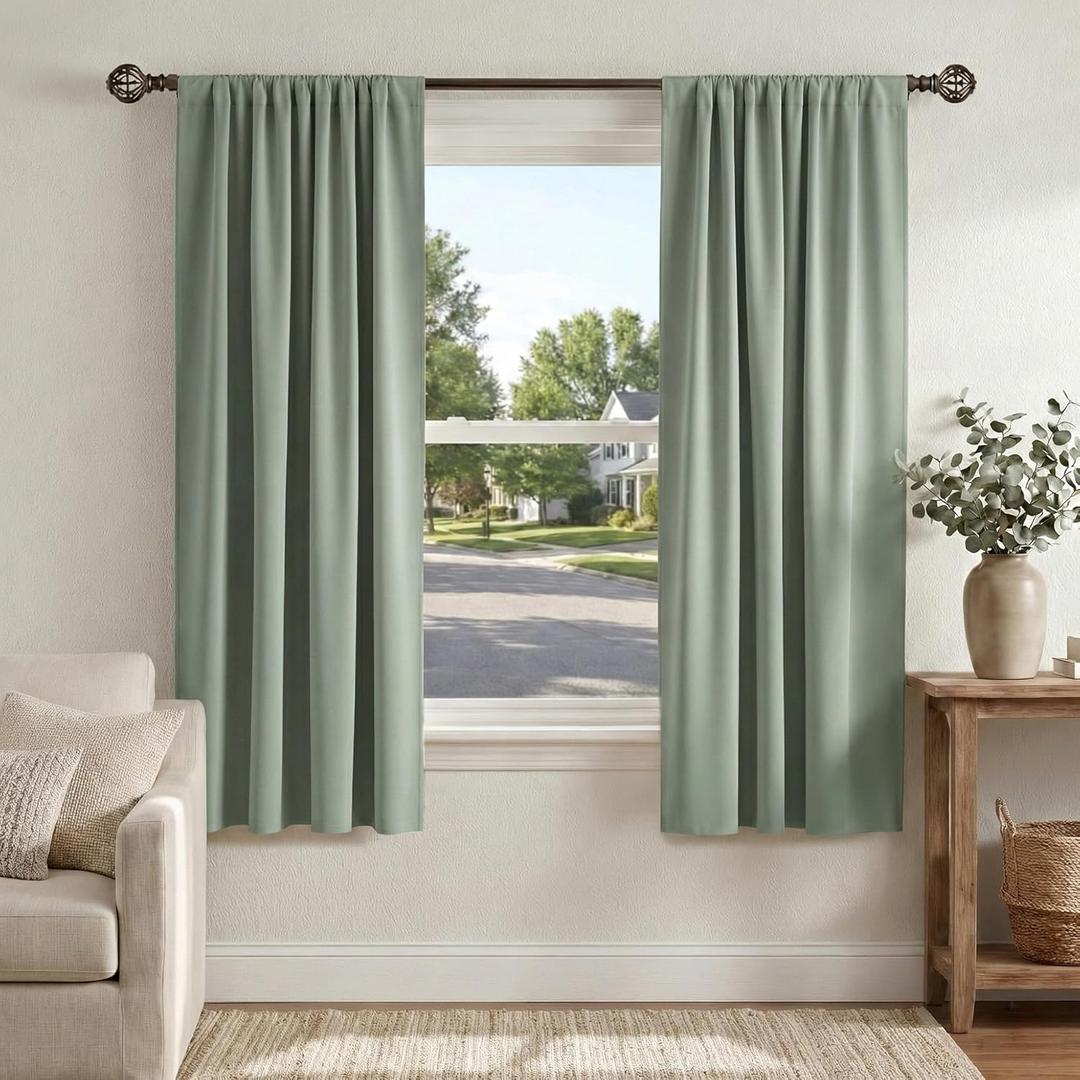 PONY DANCE Sage Green Blackout Curtains for Bedroom 72 inch Length 2 Panels Set, Thermal Insulated Rod Pocket Room Darkening Drapes for Living Room Window 2 Burg, Wide 42 x Long 72 inches