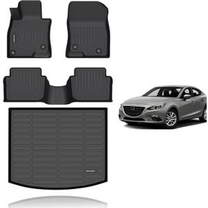 KELCSEECS Floor Mats & Cargo Liner Custom for 2014-2018 Mazda 3(Only Fits Hatchback),All Weather Protection TPE Floor Liners Front & Rear Row Full Set Accessories Black